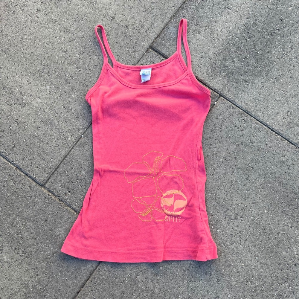 Split Skateboards Pink Hibiscus Embroidered Cami Tank Top Y2K XS